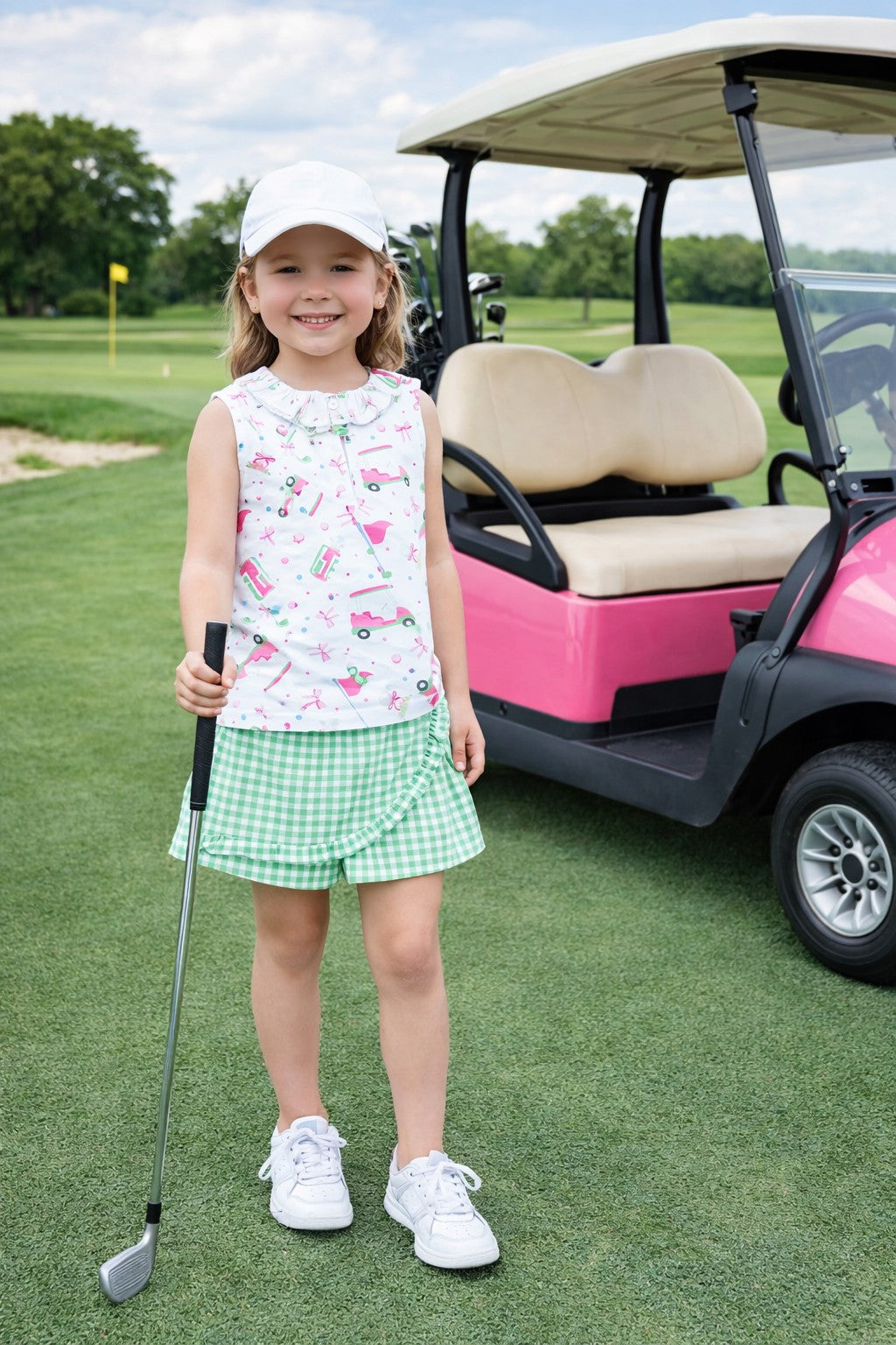 Girl's Green checks Pima cotton Skort - Little Threads Inc. Children's Clothing