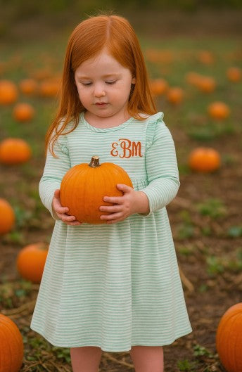 Green Stripe Pima cotton Knit Girls dress for Monograming