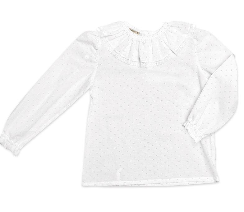 White Dots Plumetti Lace Collar Girl's Blouse - Little Threads Inc. Children's Clothing
