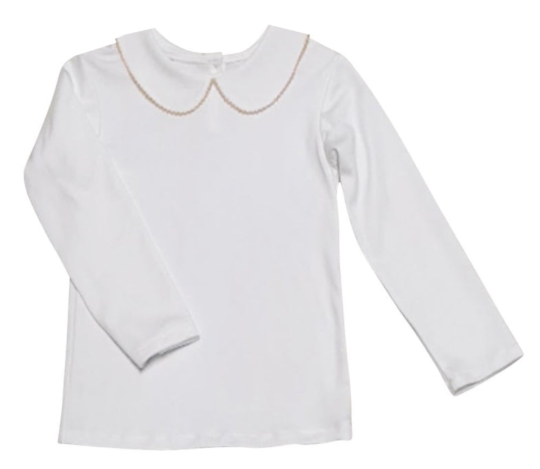 White knit Pima cotton top with mustard picot edge - Little Threads Inc. Children's Clothing