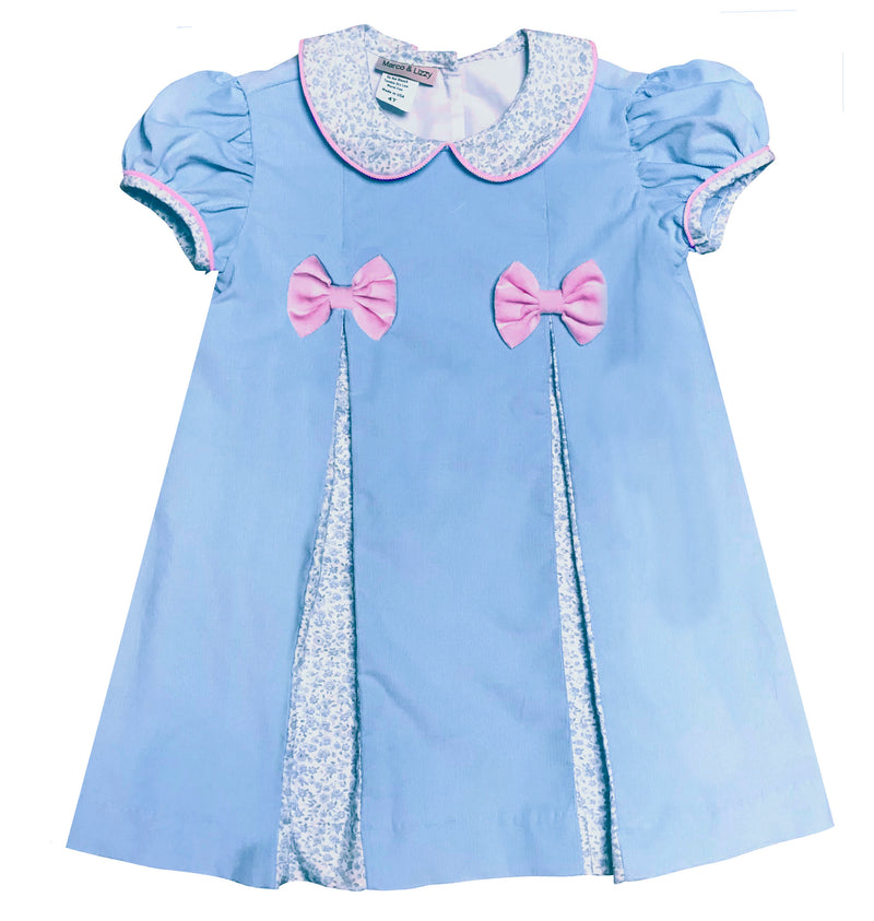 Girl's "Pink & Blue" Pleated A- Line Corduroy Dress - Little Threads Inc. Children's Clothing