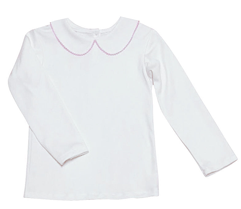 White knit Pima cotton top with a Pink picot edge - Little Threads Inc. Children's Clothing