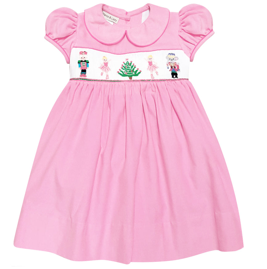 Girl's "Nutcracker" Hand Smocked Dress in Light Pink - Little Threads Inc. Children's Clothing