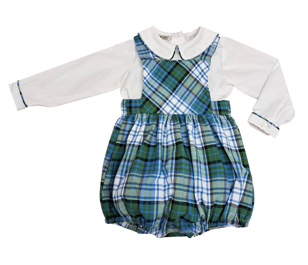 Baby/Toddler "Vivi & Brett" Blue Plaid Romper - Little Threads Inc. Children's Clothing