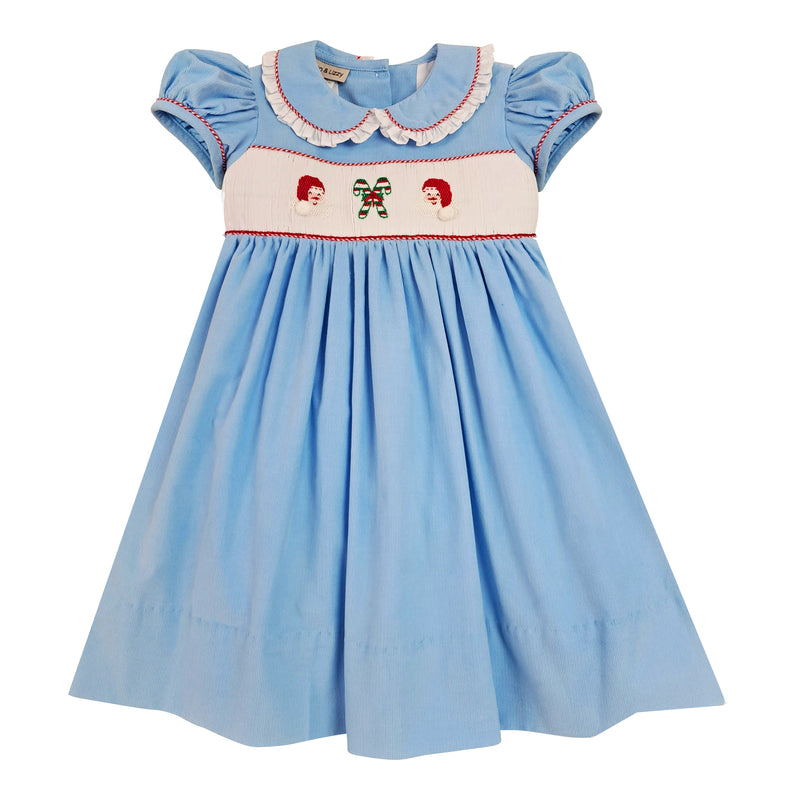 Santa Claus and Candy Canes Blue Cord Girls Dress - Little Threads Inc. Children's Clothing