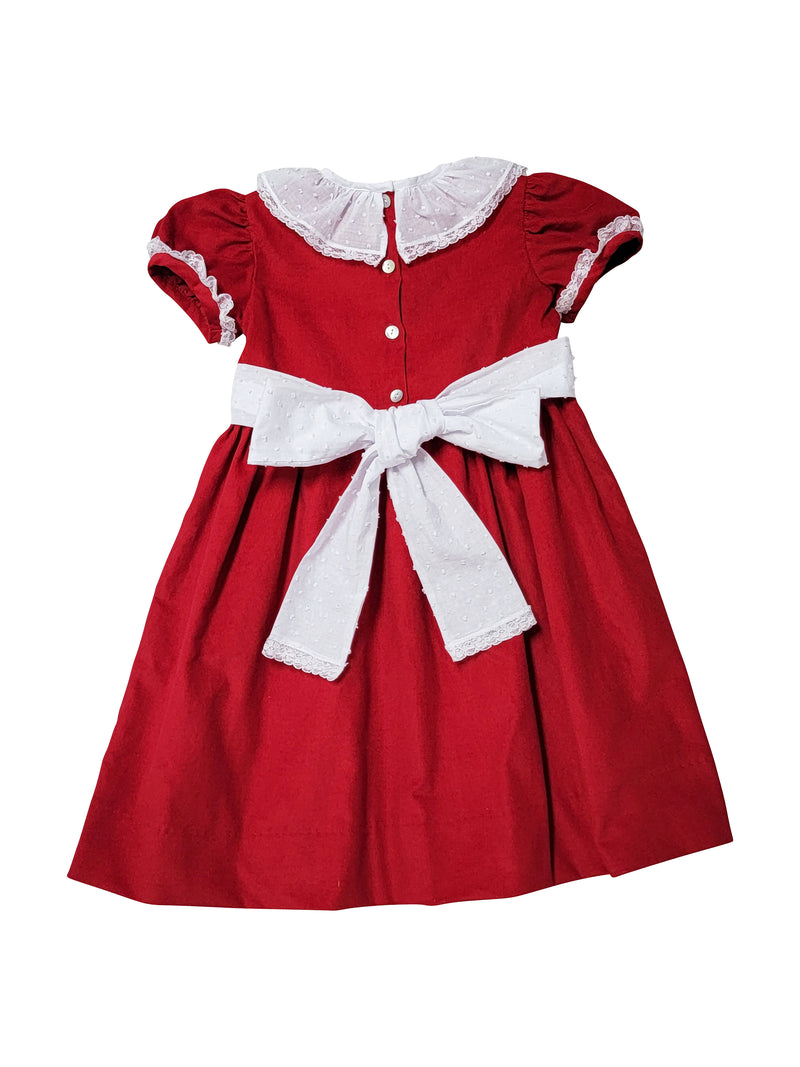 Girl's Red Corduroy Classic Ruffle Christmas Dress - Little Threads Inc. Children's Clothing