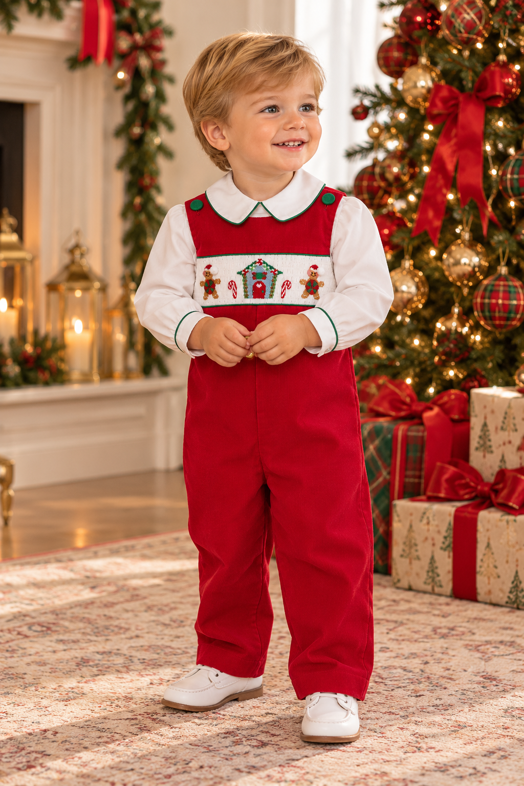 Gingerbread embroidered smocked Overall - Little Threads Inc. Children's Clothing