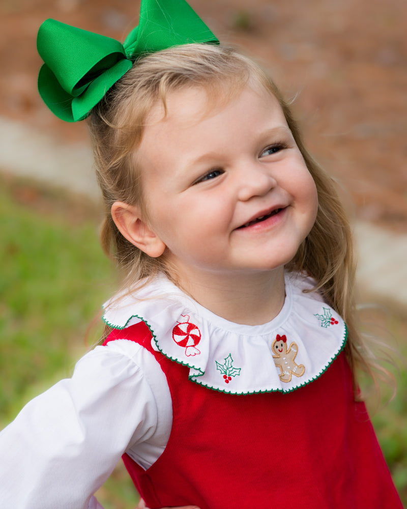 White and Red Christmas Embroider Girl Blouse - Little Threads Inc. Children's Clothing