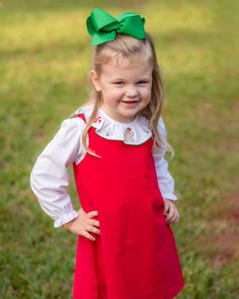 Girl's Red Corduroy Basic Christmas Jumper - Little Threads Inc. Children's Clothing