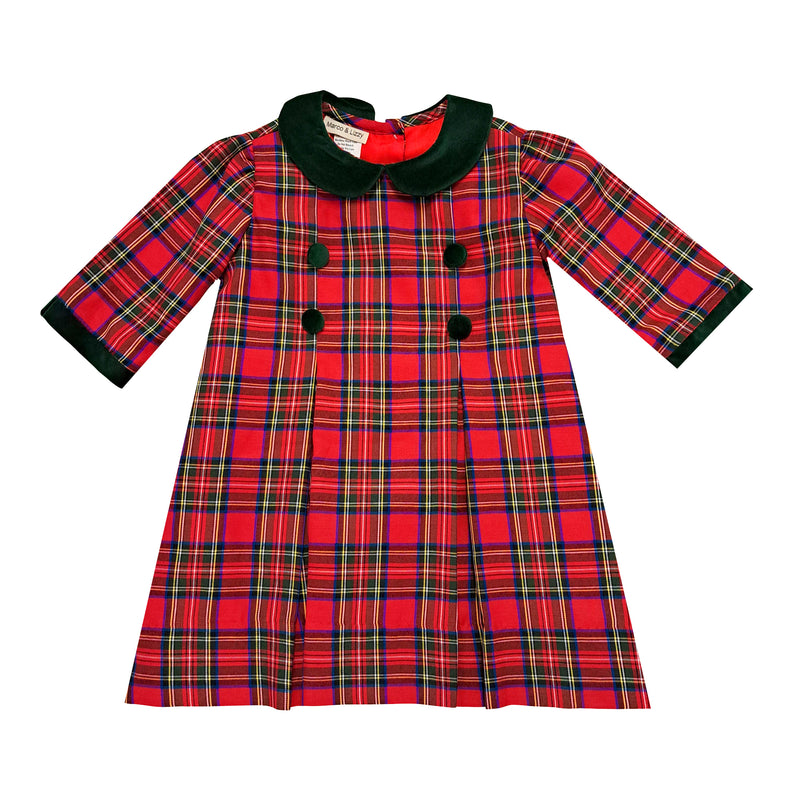 Girl's "Christmas Plaids" Pleated Buttons Dress - Little Threads Inc. Children's Clothing