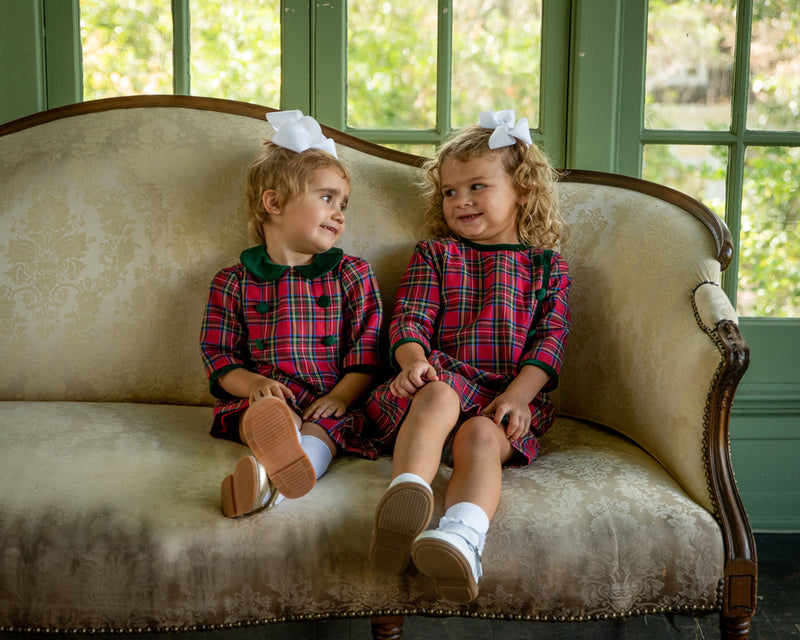 Girl's "Christmas Plaids" Pleated Buttons Dress - Little Threads Inc. Children's Clothing