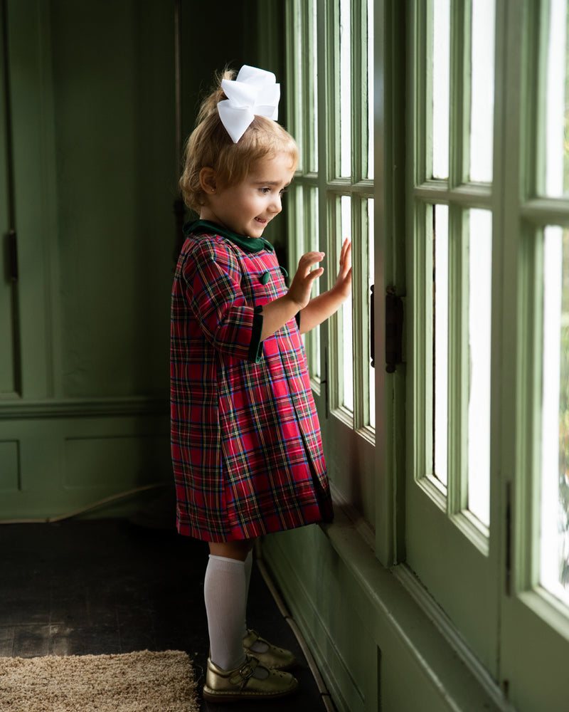 Girl's "Christmas Plaids" Pleated Buttons Dress - Little Threads Inc. Children's Clothing