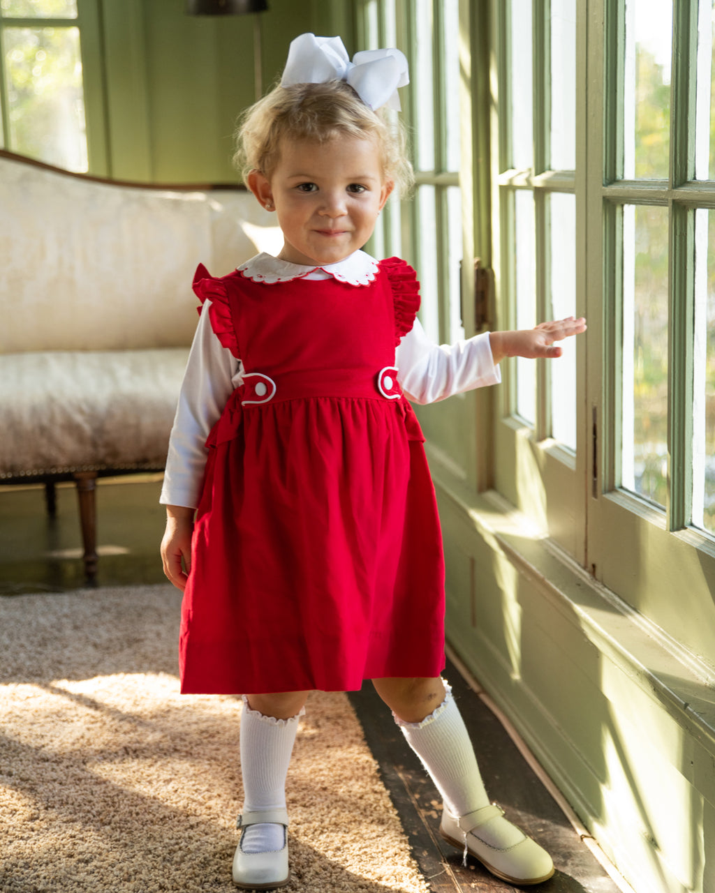 Girl's Red Corduroy Jumper - Little Threads Inc. Children's Clothing