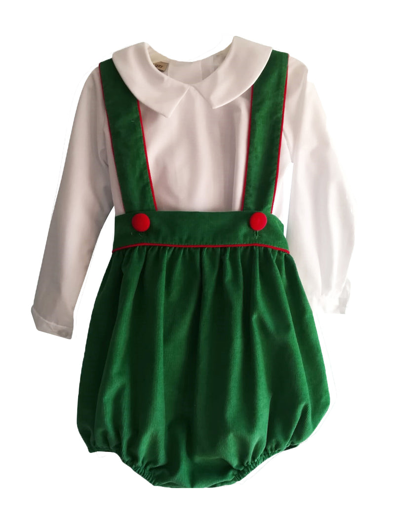 Baby Boy's "Christmas Bows Again" Green Corduroy Diaper Set - Little Threads Inc. Children's Clothing
