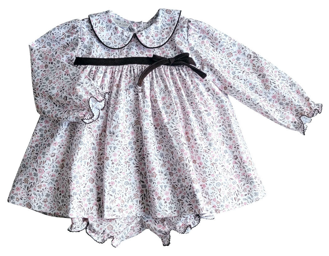 Cary - Fall Long sleeve floral and brown girl Diaper set - Little Threads Inc. Children's Clothing