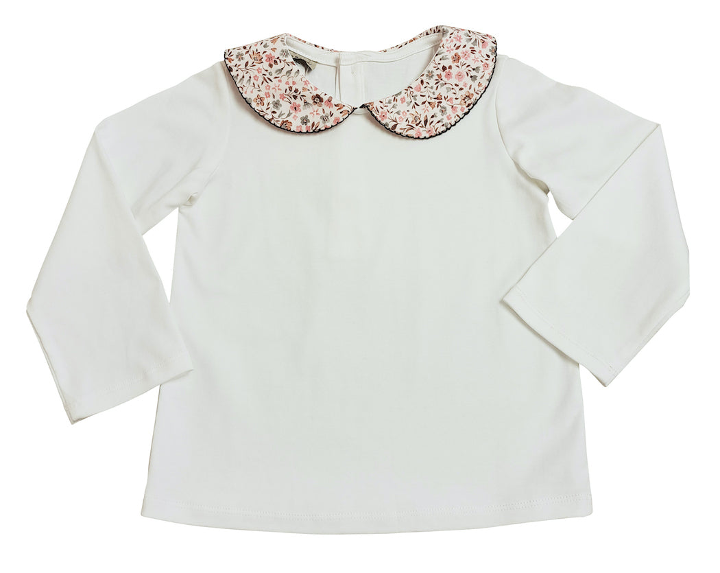 Cary Collection Fall Floral collar White girl's pima top - Little Threads Inc. Children's Clothing