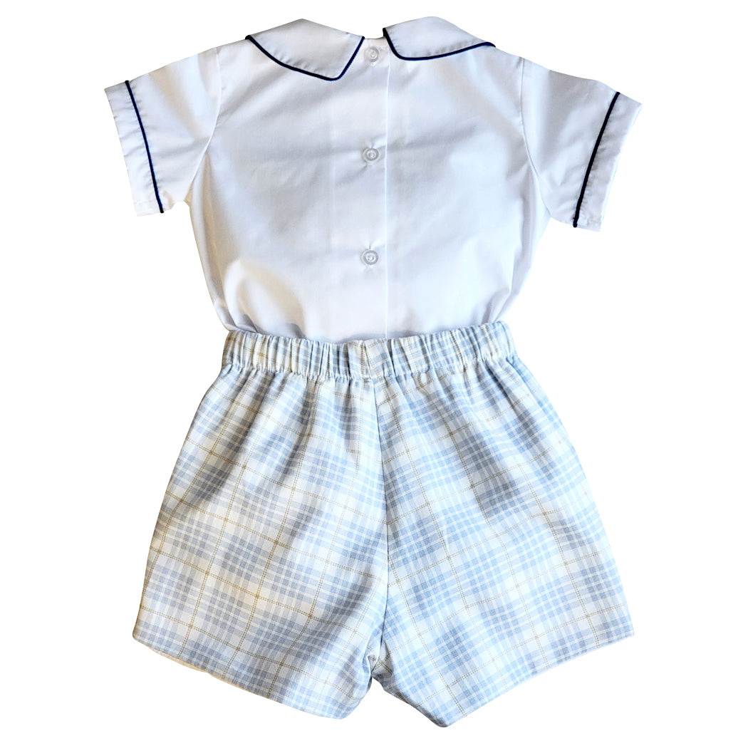 Boy's Fall Two piece Blue Checkered Short Set - Little Threads Inc. Children's Clothing
