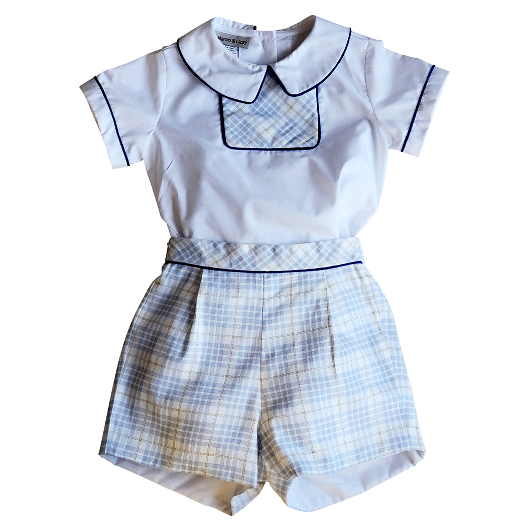 Boy's Fall Two piece Blue Checkered Short Set - Little Threads Inc. Children's Clothing