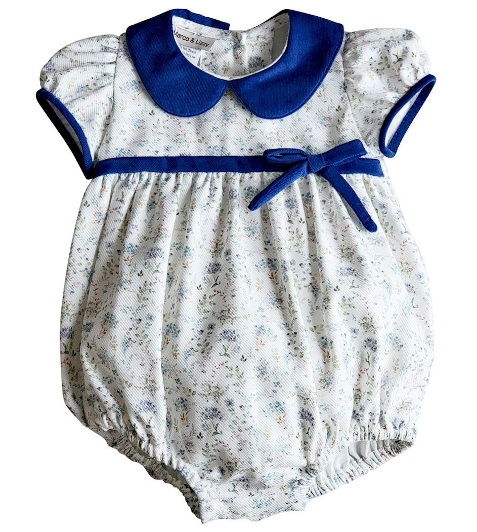 Fall Blue Floral with corduroy Girl's Fall Bubble - Little Threads Inc. Children's Clothing