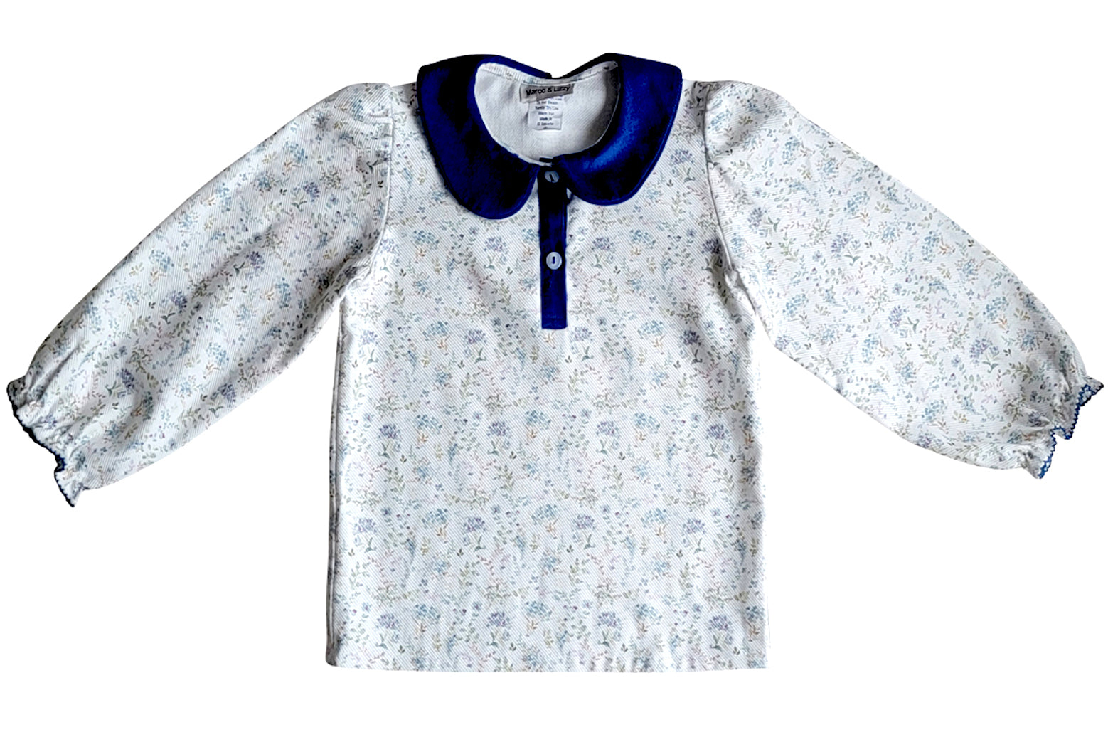 Mia and Jules Fall Floral Print with blue corduroy Girl Top - Little Threads Inc. Children's Clothing