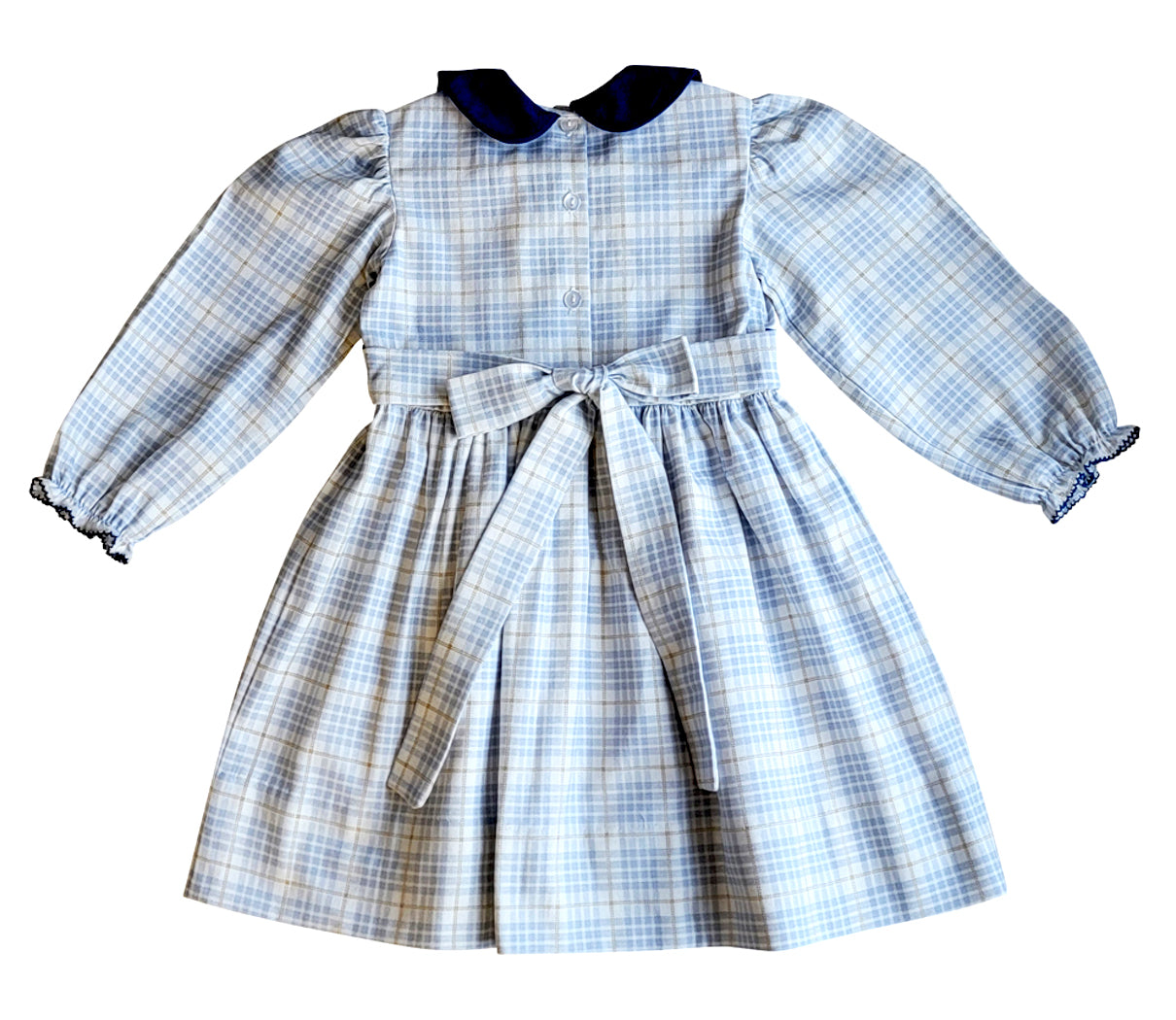 Mia - Long sleeved Girl's Plaid with blue corduroy Dress - Little Threads Inc. Children's Clothing