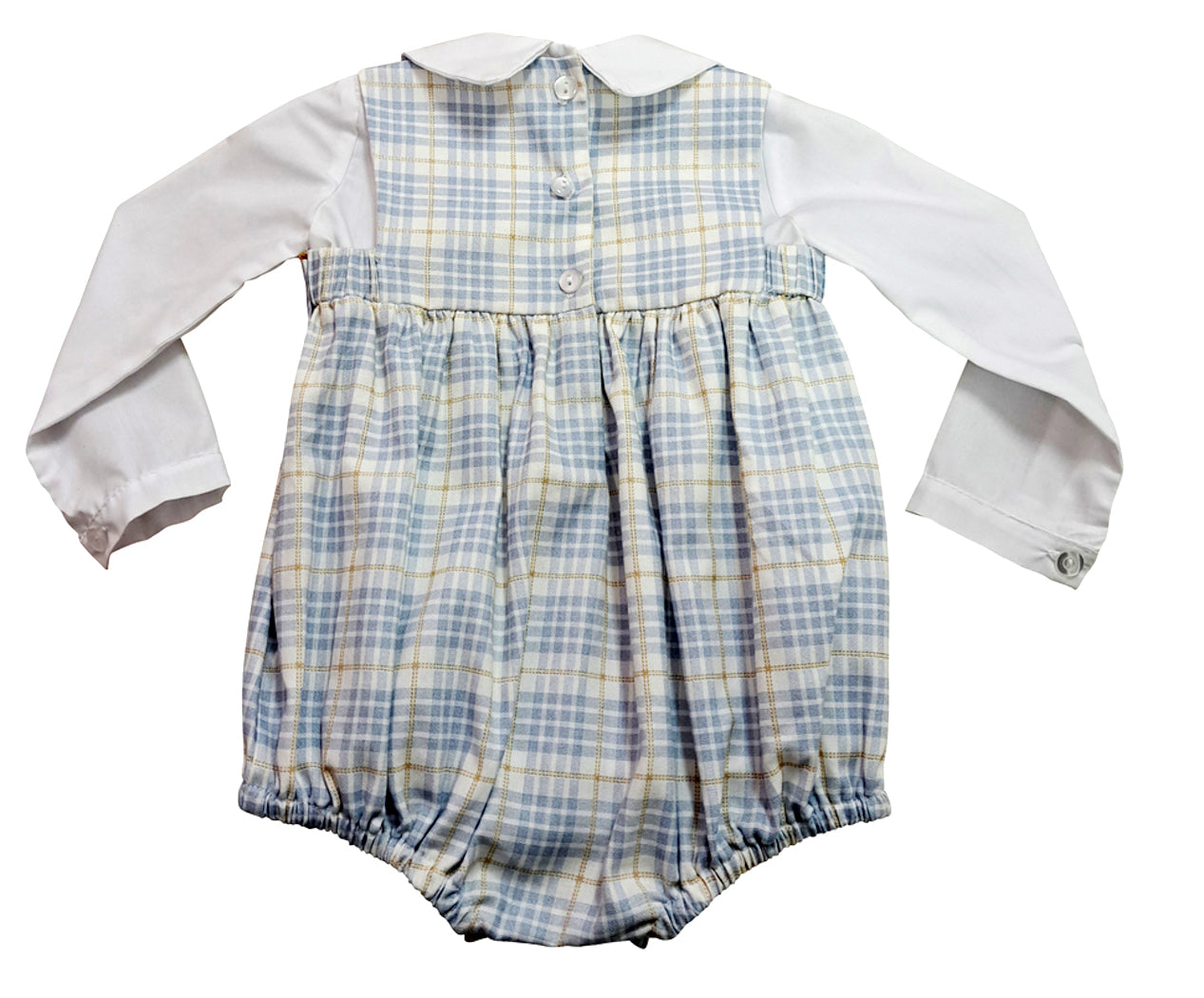 Celine - Fall Light Blue Plaid Boy Romper Set and white Top - Little Threads Inc. Children's Clothing