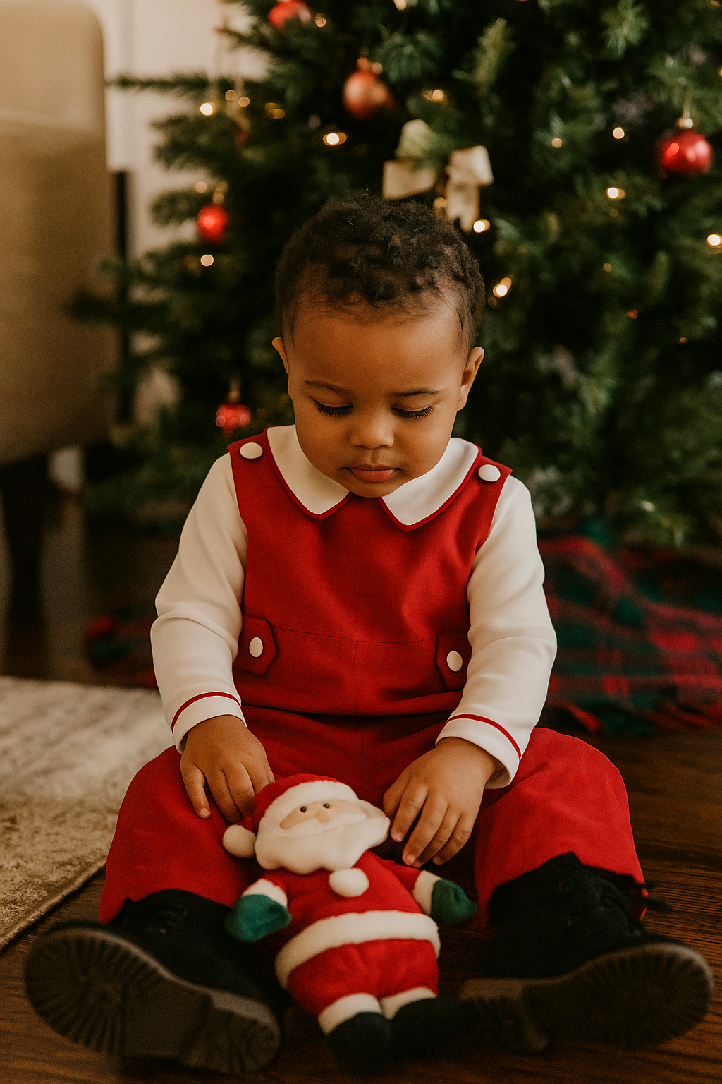 Boy's "Red Velvet Christmas" Overall Set - Little Threads Inc. Children's Clothing
