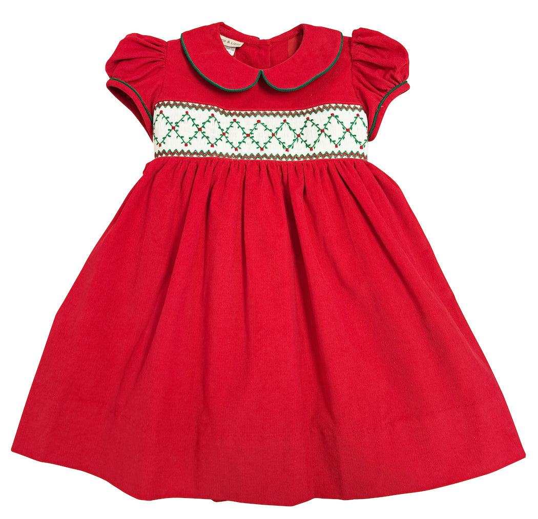 Christmas Time Hand Smocked Red Girl's Dress - Little Threads Inc. Children's Clothing