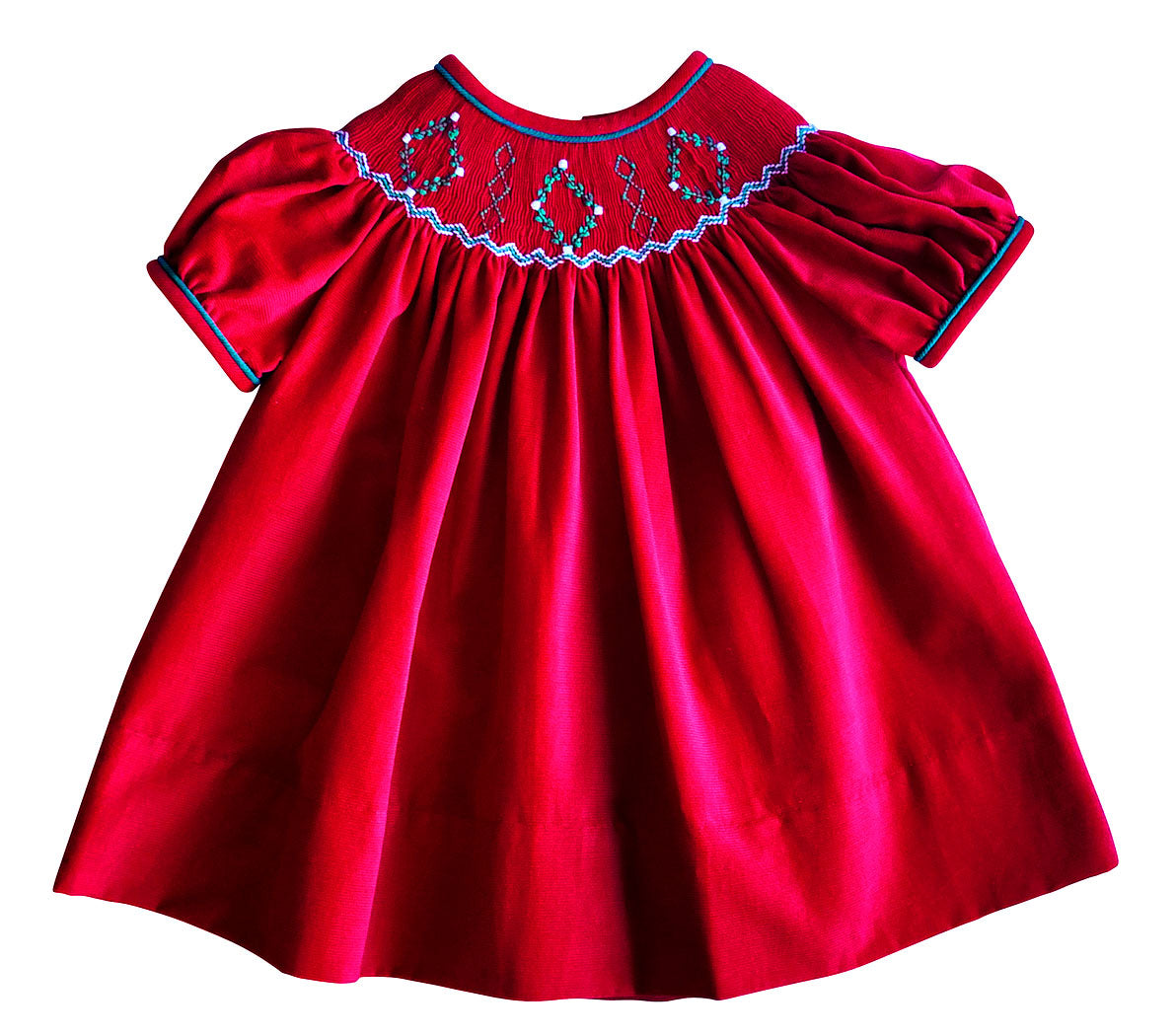 Christmas Time Girl Hand Smocked Bishop Red Dress - Little Threads Inc. Children's Clothing