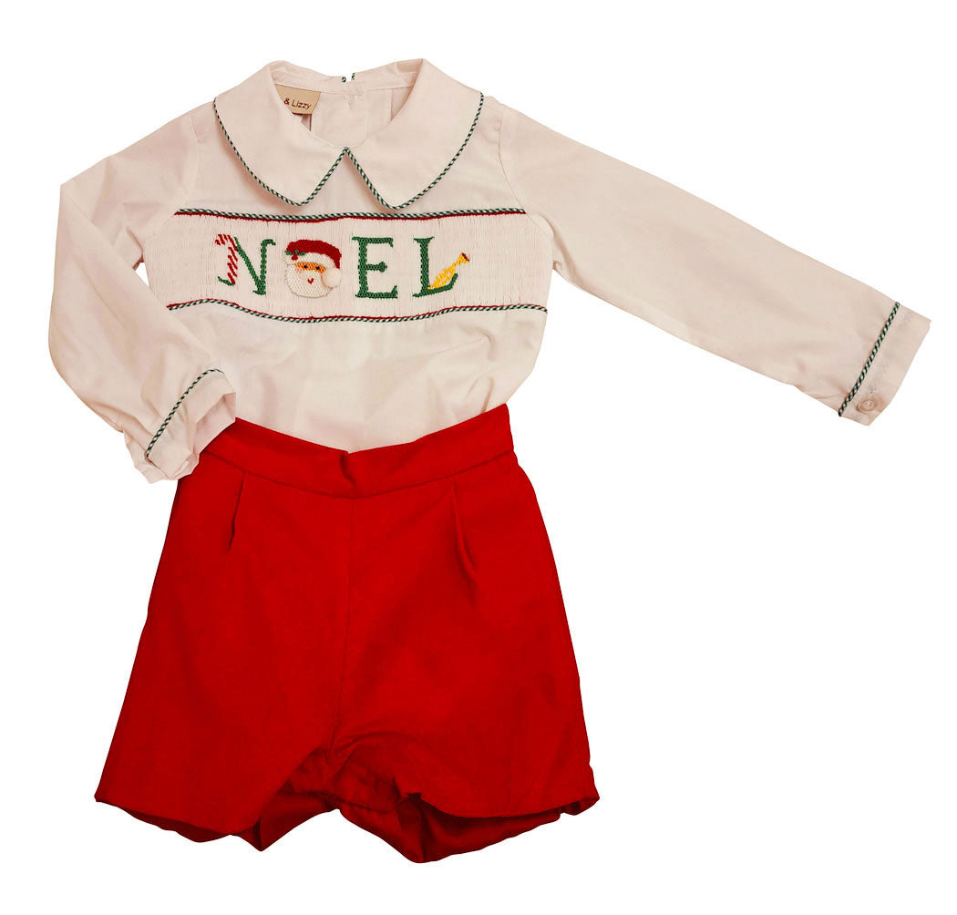 Boy "Christmas Noel"  White Long Sleeve Red Short Set - Little Threads Inc. Children's Clothing