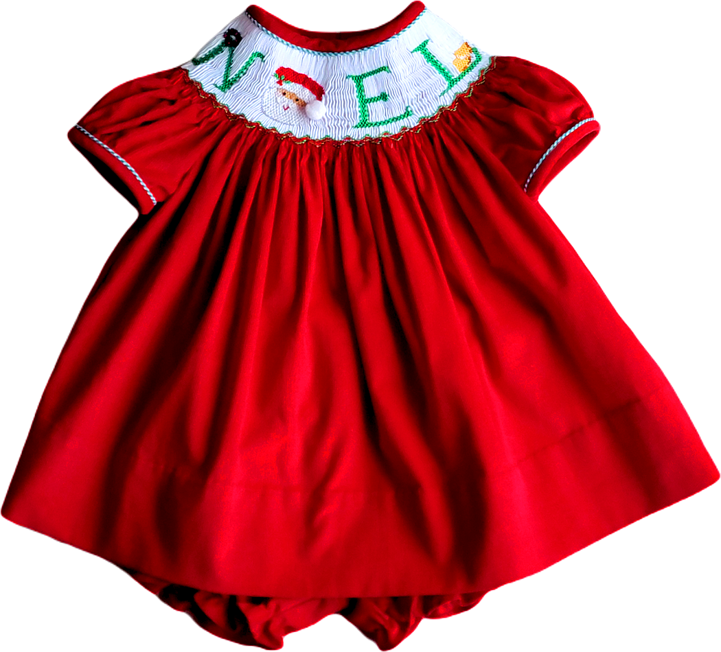 Girl "Christmas Noel" Hand Smocked Bishop - Little Threads Inc. Children's Clothing