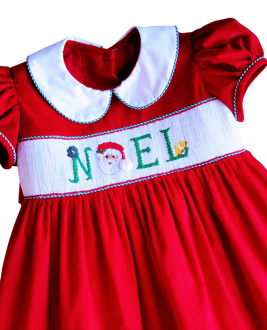 Girl's "Christmas Noel" Hand Smocked Red Corduroy Dress - Little Threads Inc. Children's Clothing
