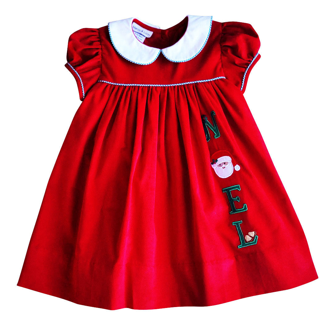 Girl's "Christmas Noel" Applique Float Dress - Little Threads Inc. Children's Clothing