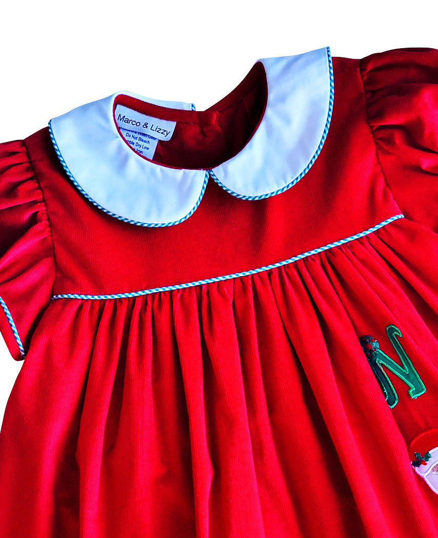 Girl's "Christmas Noel" Applique Float Dress - Little Threads Inc. Children's Clothing