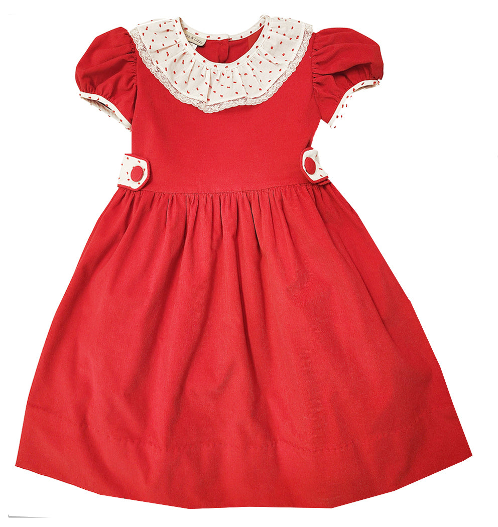 Red cord with red plumeti  girl's dress - Little Threads Inc. Children's Clothing