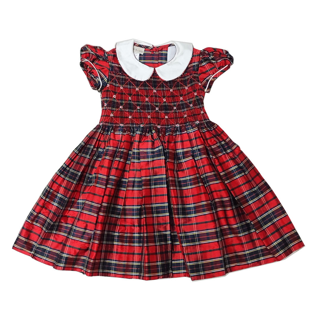 Girl's Silk Smocked Plaid Dress - Little Threads Inc. Children's Clothing