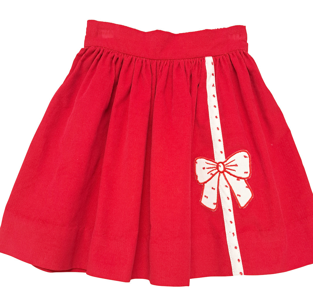 Christmas Red Bows Corduroy Bow Skirt - Little Threads Inc. Children's Clothing