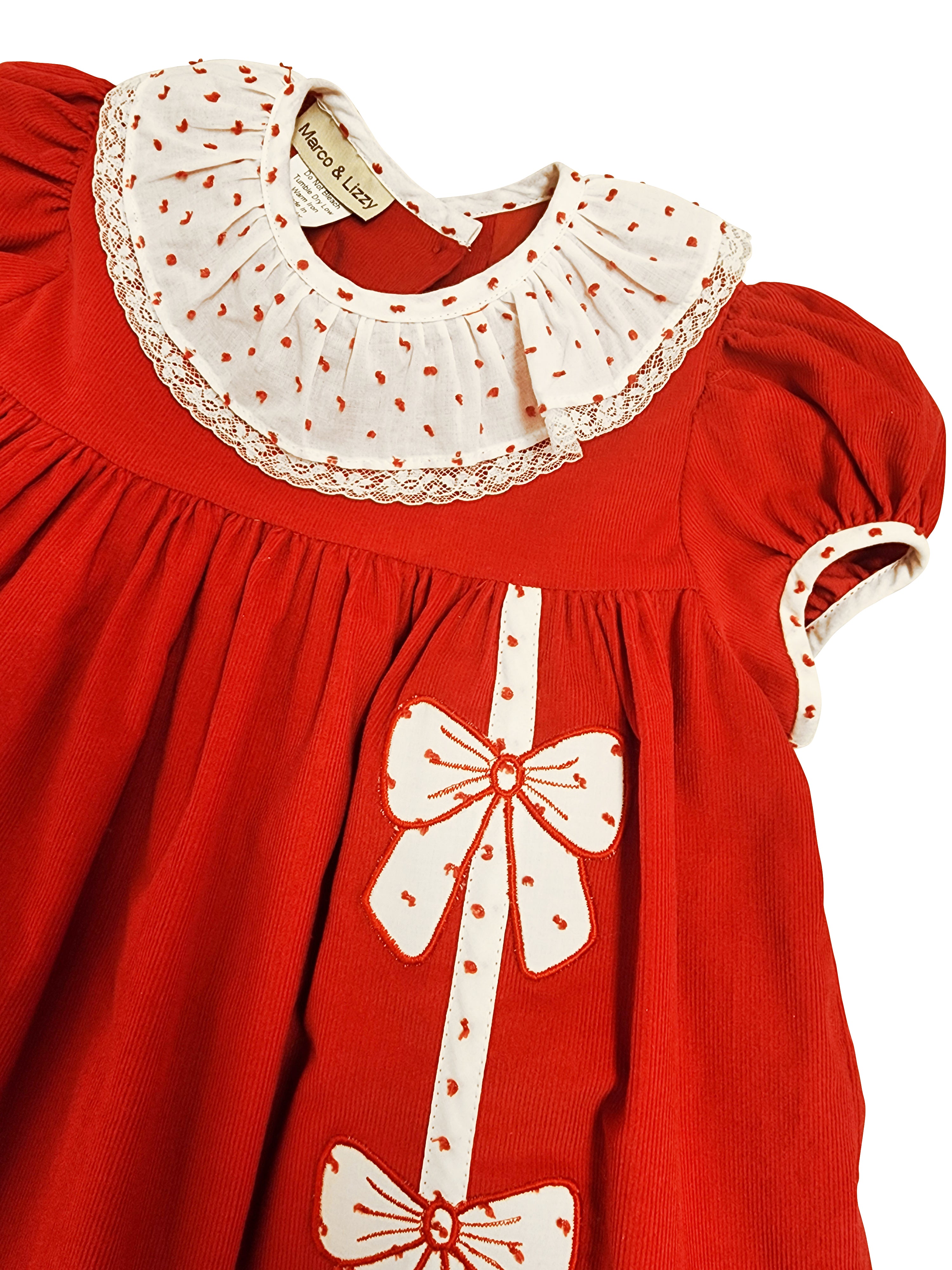 Girl's "Christmas Red Bows" Applique  Float Dress - Little Threads Inc. Children's Clothing