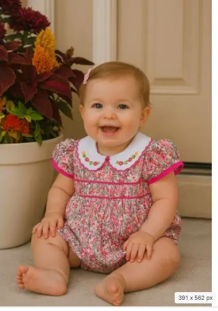 Baby Girl's "Amy & Lucas" Bubble with Embroidered Collar