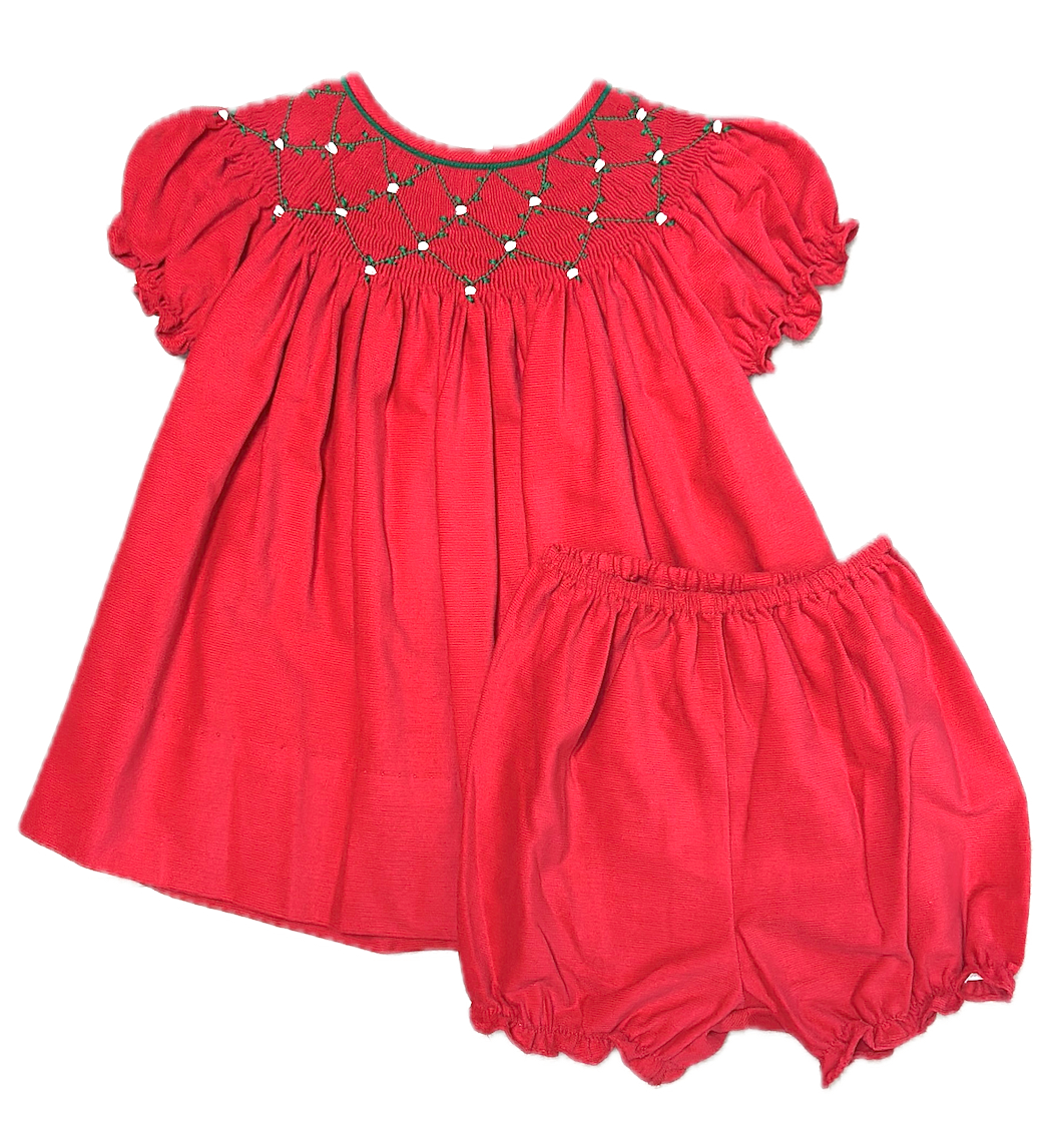 Christmas Red Corduroy Girl's Smocked bishop