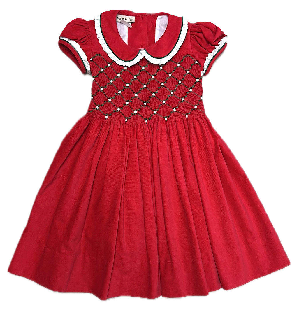 Christmas Hand  Smocked Girl's Dress