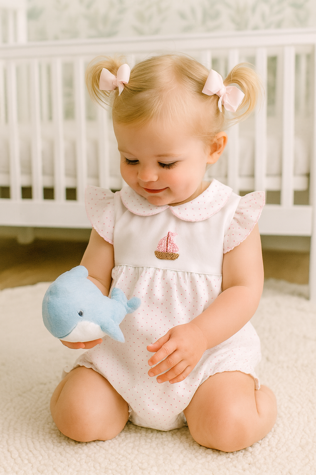 Baby Girl's "Sailboat" Print Romper