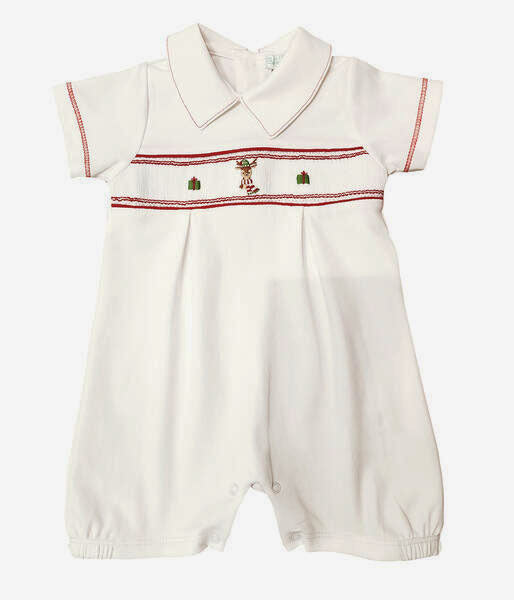 Baby Boy's "Christmas Reindeer" Smocked Romper - Little Threads Inc. Children's Clothing