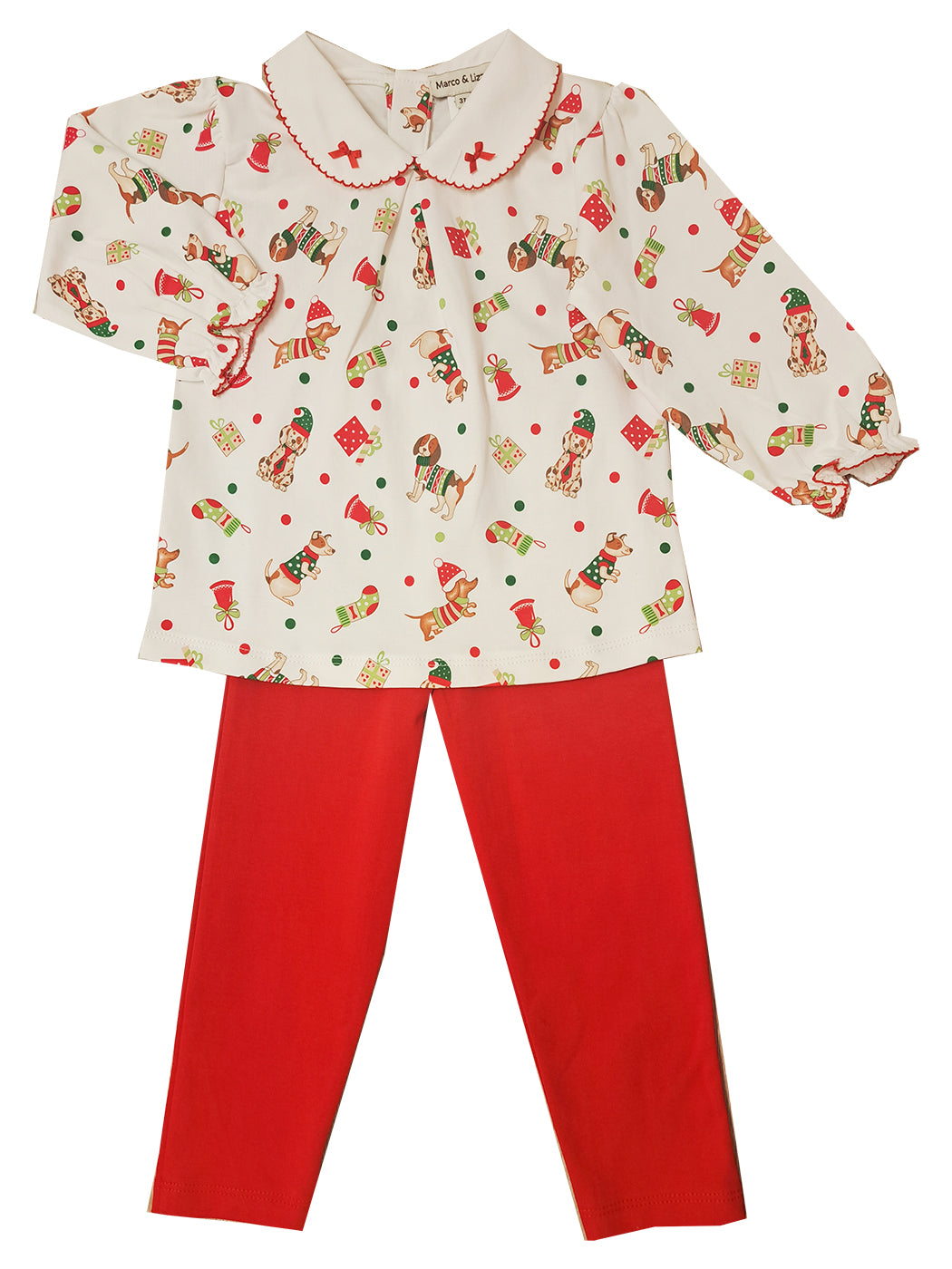 Christmas dogs print Pima cotton  girl's Pant set - Little Threads Inc. Children's Clothing