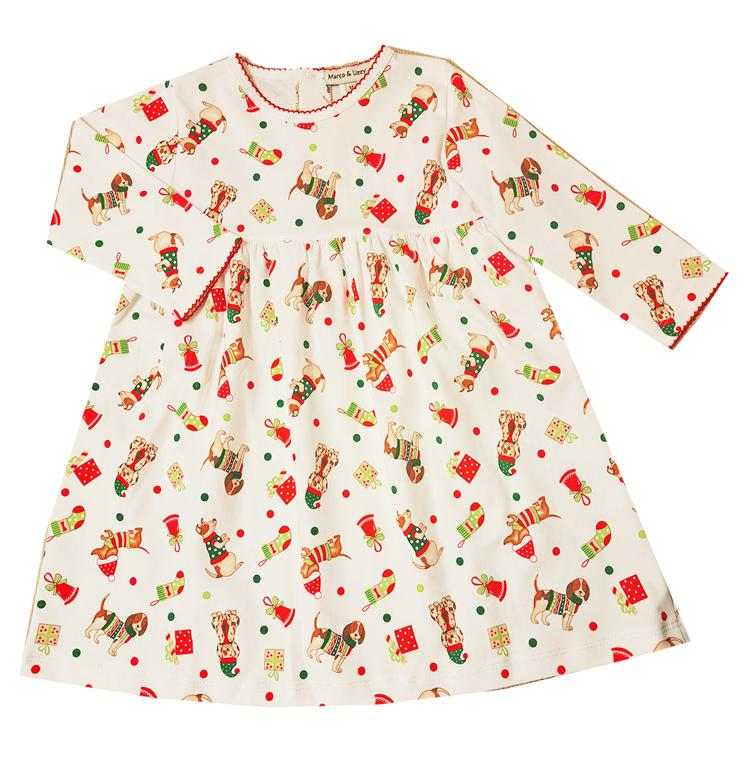 Christmas dogs Pima cotton dress - Little Threads Inc. Children's Clothing