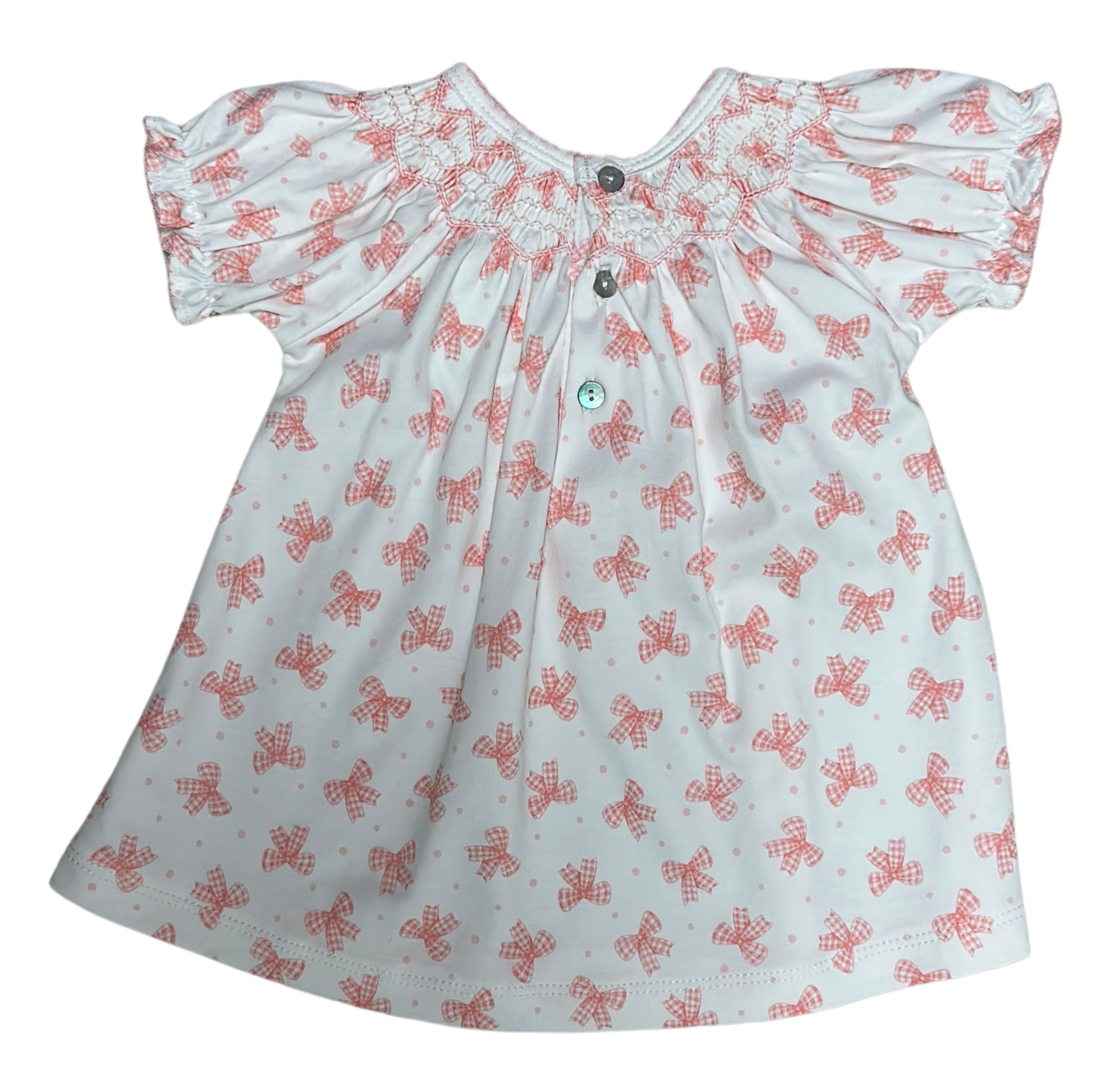 Pink Bows Hand Smocked Baby Girl Bishop Dress Set