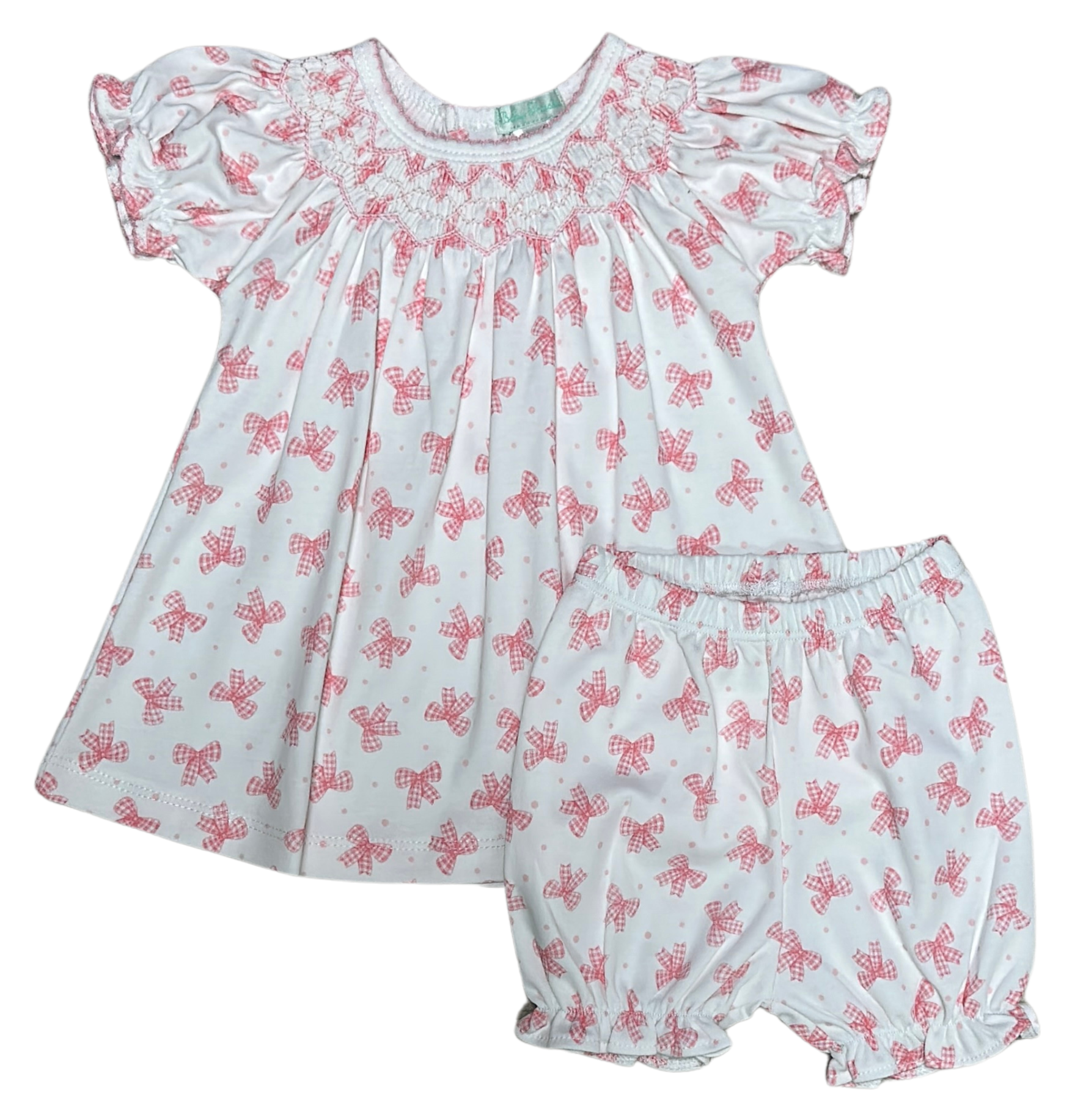 Pink Bows Hand Smocked Baby Girl Bishop Dress Set