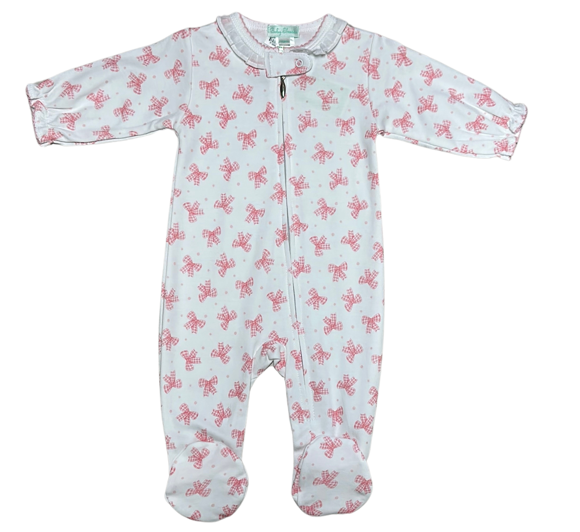 Pink Bows, baby girl footie