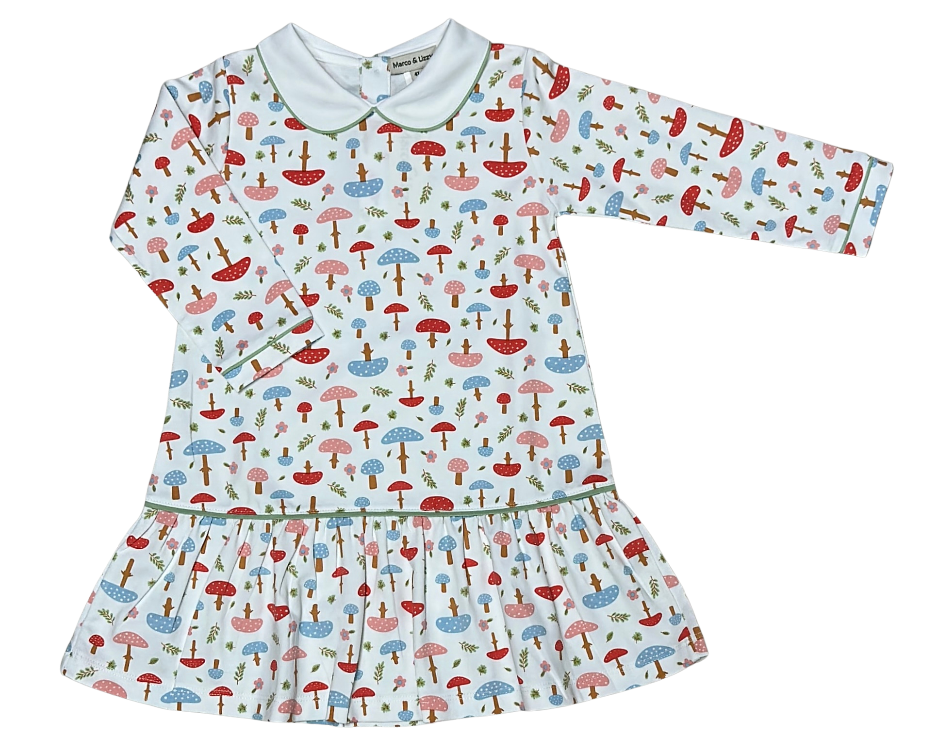 Fall Mushrooms Print Dropped Waist Girl's Dress - Little Threads Inc. Children's Clothing