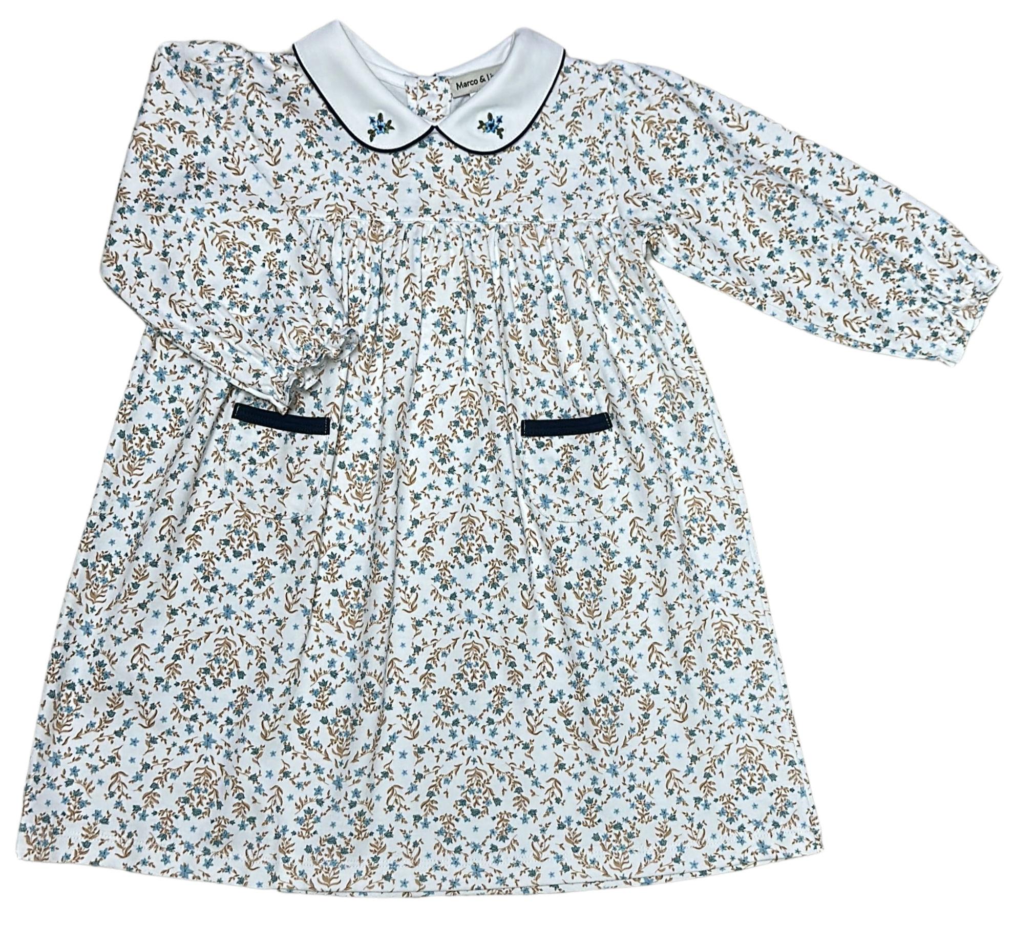 Fall Blue Dainty Flowers float Girl's Dress - Little Threads Inc. Children's Clothing